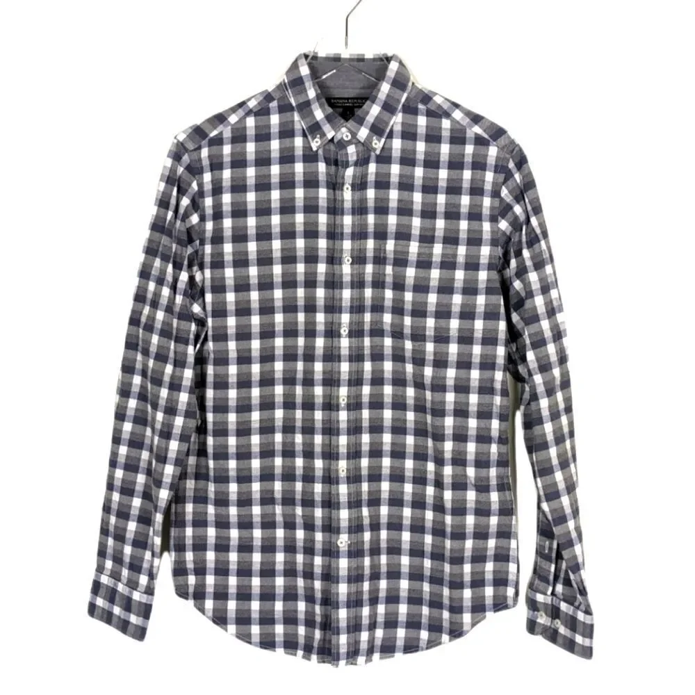Banana Republic Lux Flannel Button Down Shirt Small Blue and Gray